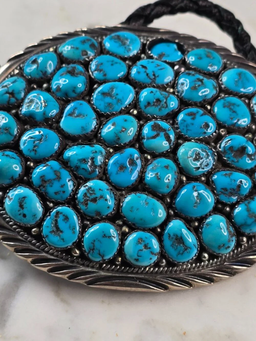 Southwestern Native American Sterling Silver Turquoise Spencer Bolo Tie E644